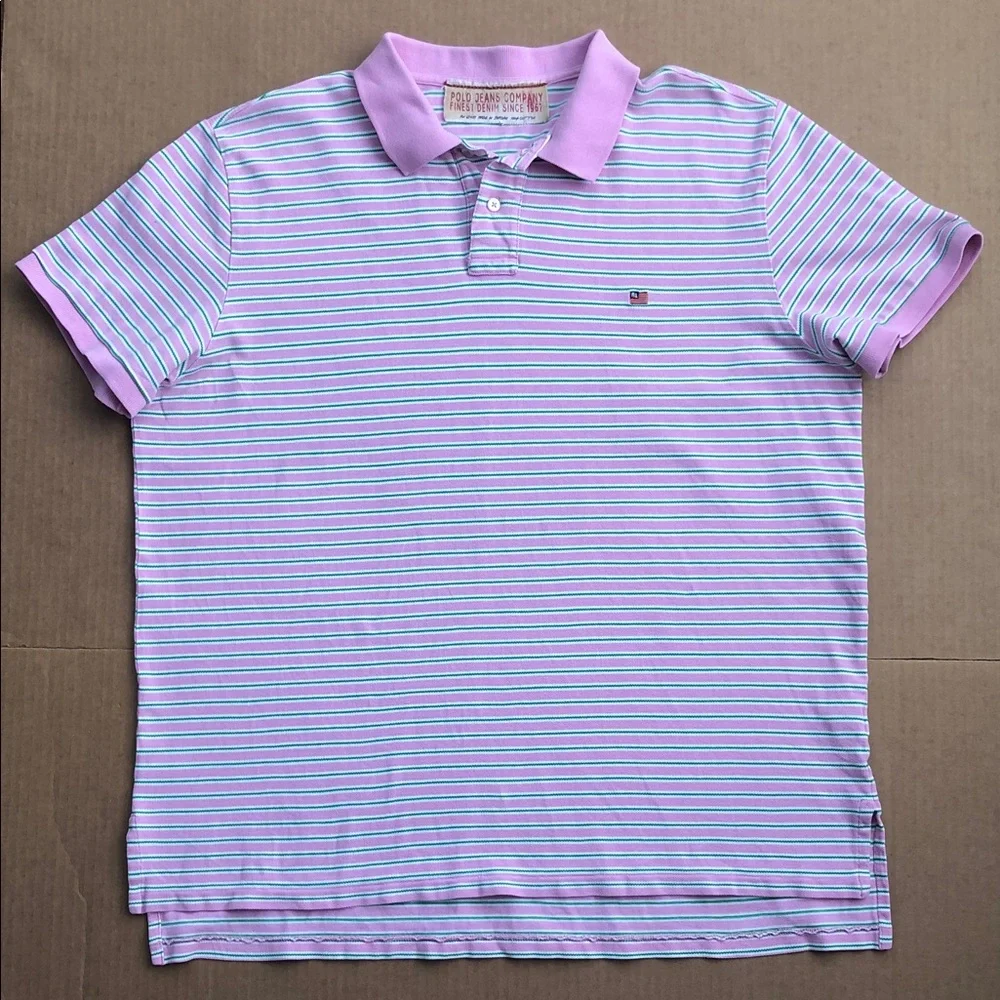 POLO by Ralph Lauren Vintage Men’s Pink Striped Polo Shirt Flag Logo Size L-XL